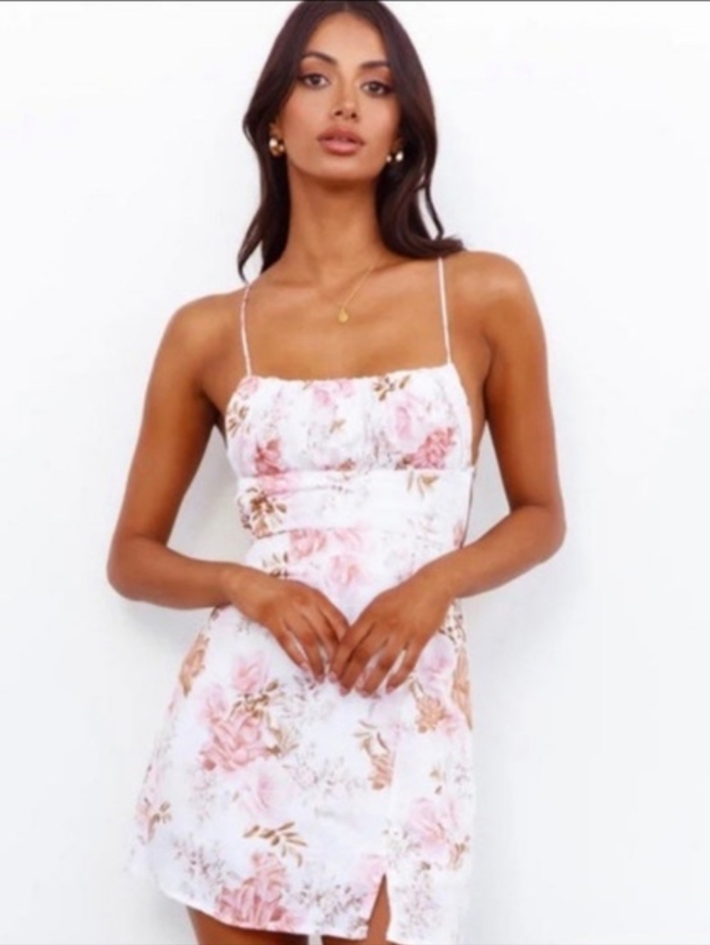 New W Tags Hello Molly Floral Carolina Mini Dress Lace Up Back Linen Blend Sz 10